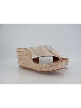 Gentle Souls Porto Slide Sandal Wedge Leather Silver Gold Leather Size 7.5